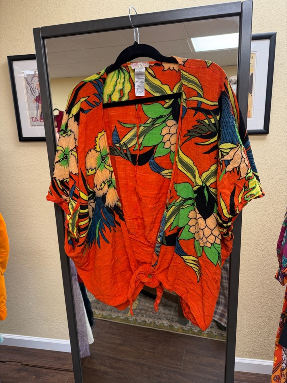 Free People Orange Tropical Floral Tie-Front Tunic